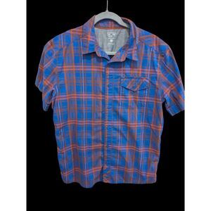 Mountain Hardwear‎ Mens Medium    short sleeve  button Hiking Cotton Blend STAIN